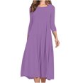 thumbnail image 2 of Pisexur Robe d'Automne pour Femme, Robe Maxi à Manches 3/4, Décontractée, à Cordon, Manches Mi-Longues, Taille Haute, Col Rond, Ample, Longue, avec Ceinture, 2 of 9