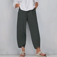 thumbnail image 2 of Timegard Plus Size Pants for Women Elastic Waist Solid Color Comfy Fall Casual Crop Pants with Pockets, 2 of 5
