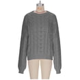 thumbnail image 3 of ShomPort Oversized Sweater for Womens Round Neck Long Sleeve Cable Knit Tees Tops Drop Shoulder Fall Winter Thermal Thick Blouses, 3 of 4