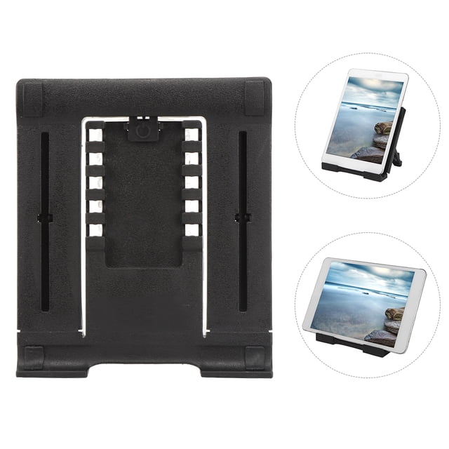 Tablet Bracket, Adjustable 7-11 Inch Mobile Phone Bracket, Anti-slip for Tablet Phone in Black. Made of durable plastic, this universal bracket supports tablets and mobile phones, featuring five adjustable height gears and a soft rubber pad at the base to prevent sliding. Suitable for devices like E-readers and tablets within the 7-11 inch range. Compact storage size of approximately 15x13x1.58cm.