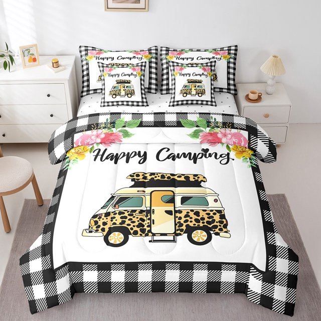 YST Happy Camping 7-Piece Comforter Set, Twin, Camper Car Decor