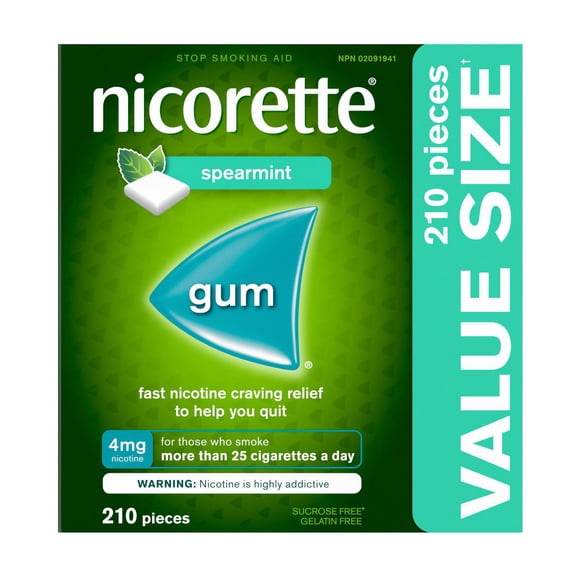 Nicorette Spearmint Gum, 4 mg, Quit Smoking, Nicotine Gum, Smoking Cessation Aid, NRT, Reduce Cravings Chewing Gum, 210 Pieces