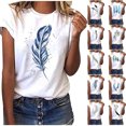 thumbnail image 4 of EQWLJWE Liquidation d'Économies d'Été! T-shirt à Col Rond pour Femme à Manches Courtes, Mode, Imprimé Plume, Haut T-shirt Tee Blouse, Hauts d'Été pour Femmes 2023, 4 of 4