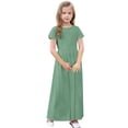 thumbnail image 3 of biudgviw Robe Maxi pour Filles à Manches Courtes, Col Ras du Cou, Couleur Unie, Robe Trapèze Décontractée, Robe d'Été Longue avec Poches, 3 of 6