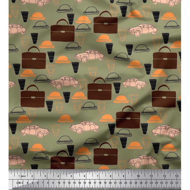 Soimoi Modal Satin Fabric Hat,Car & Suitcase Travel Decor Fabric Printed Yard 42 Inch Wide