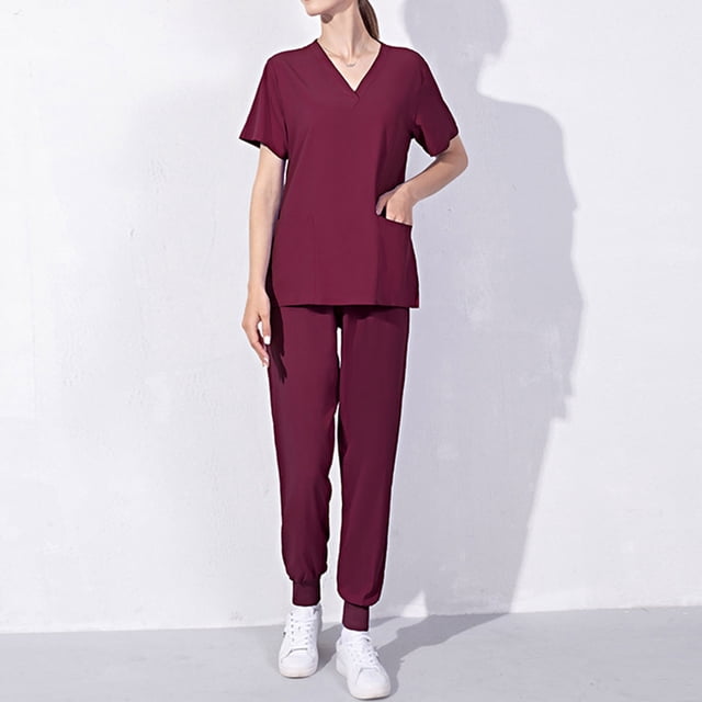 LSLJS Women's Short-Sleeved Solid Color Pocket V-Neck Nurse Suit, Womens Plus Scrubs