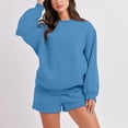 thumbnail image 2 of Ensemble de Survêtement pour Femmes avec Shorts, Tenue 2 Pcs pour l'Automne, Chandail à Manches Longues Décontracté Surdimensionné à Col Rond, Chandails Molletonnés à Enfiler, Shorts à Taille Élastique, Ensembles Assortis Bleu, 2 of 7