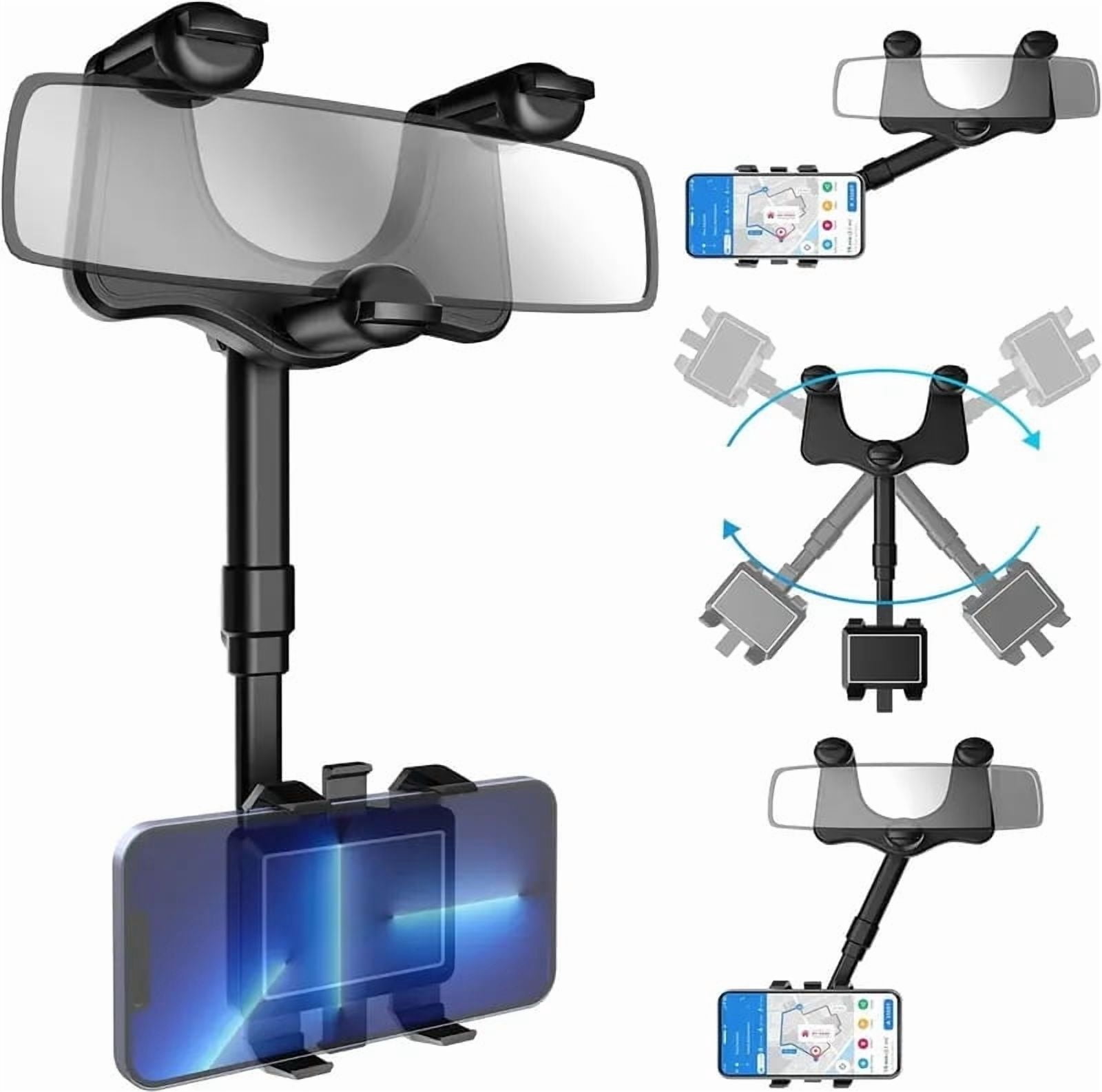 Birdeem Rearview Mirror Phone Holder, 360 Degree Car Phone Mount with 4-Claw Grip, Universal Cell Phone Holder for Car, Rotatable Car Phone Mount for Navigation and Hands-Free Use