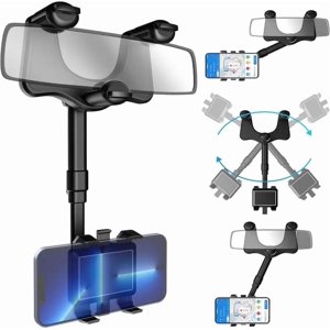 Birdeem Rearview Mirror Phone Holder, 360 Degree Car Phone Mount with 4-Claw Grip, Universal Cell Phone Holder for Car, Rotatable Car Phone Mount for Navigation and Hands-Free Use