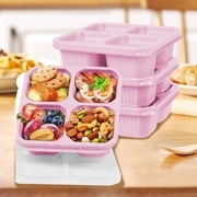 Aodebiao 4 Pack Bento Snack Containers Set， 4 Compartment Food Storage Containers Wheat Straw Meal Prep Lunch Box Plastic Food Storage Containers, Microwave and Dishwasher Safe