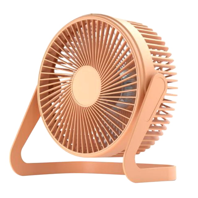 Boovnll Fan, a 6-inch desktop portable USB fan with a muted design, shown in a peach colour. Features a circular grille, adjustable 360-degree angle, and sturdy base. Suitable as a desk fan for office, computer, or laptop use.