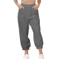 thumbnail image 2 of Pantalons Haren en Coton Lin Ample Taille Haute Bas Fermé Décontracté Gris, 2 of 8