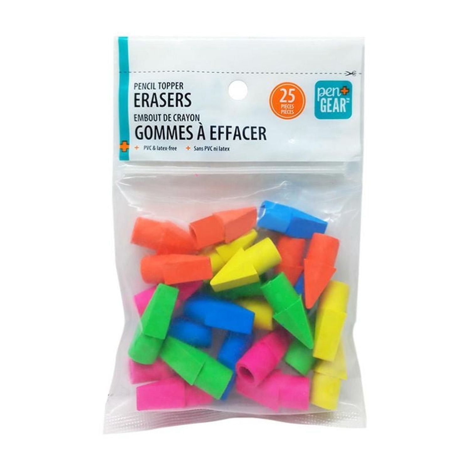 Pen+Gear Pencil Cap Erasers, Assorted Colors, 25 Count