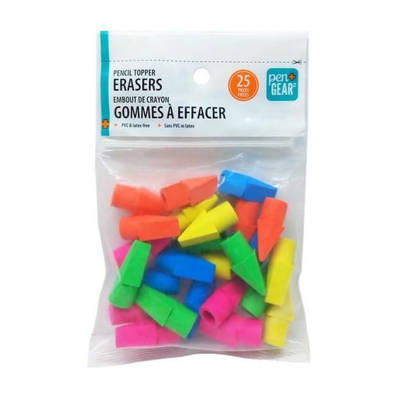 Pen+Gear Pencil Cap Erasers, Assorted Colors, 25 Count