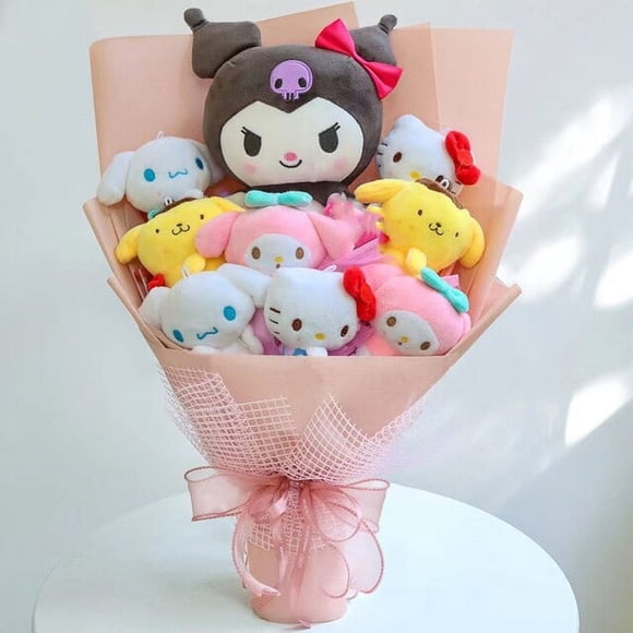 Cartoon My Melody Kuromi Cinnamoroll Kt Cat Plush Doll Toy Sanrio Bouquet Gift Box Valentine's Day Christmas Graduation Gifts