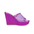 thumbnail image 3 of BLISSFUL STEP Sandales pour Femmes à Plateforme Compensée à Paillettes Sandales à Enfiler Violettes 7, 3 of 7