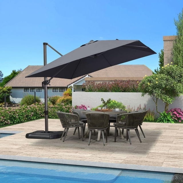 PURPLE LEAF Parasol Déporté Carré 10 X 10 Pi pour Terrasse Extérieure, Grand Parasol Suspendu, Parasol en Aluminium avec Rotation à 360°, Parasol de Jardin et de Piscine Ajustable, Gris