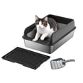thumbnail image 1 of Stainless Steel Cat Litter Box with Lid Large Litter Box for Big Cats Non-Stick Stainless Steel Cat Boxes High Sides, Kitten Metal Boxes, Anti-Leakage, Easy to Clean, 1 of 7