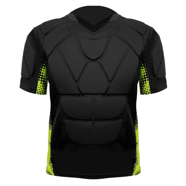 Breezora Football Impact Shirt Padded Compression Top with Chest Rib Shoulder Back Protection Breathable Training Gear M Size Green