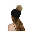 thumbnail image 2 of Gravity Threads Cable Knit Faux Fur Pom Pom Beanie Hat, Black, 2 of 2