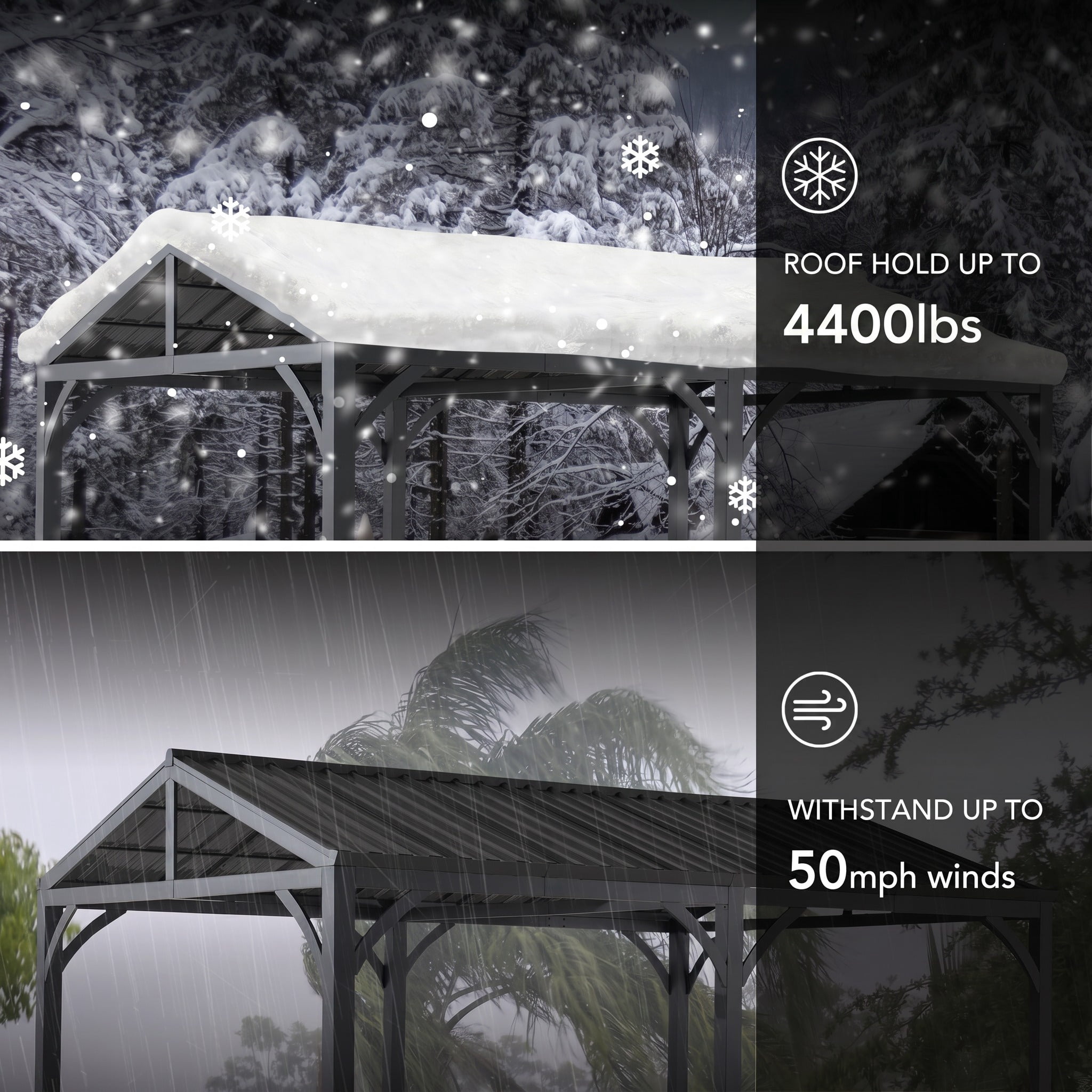 Sunjoy Carport 20 ft. x 14 ft. Gazebo Extérieur Abri de Voiture Robuste avec Toit en Acier Galvanisé Thermolaqué Marron / Cadre Noir et 2 Crochets de Plafond
