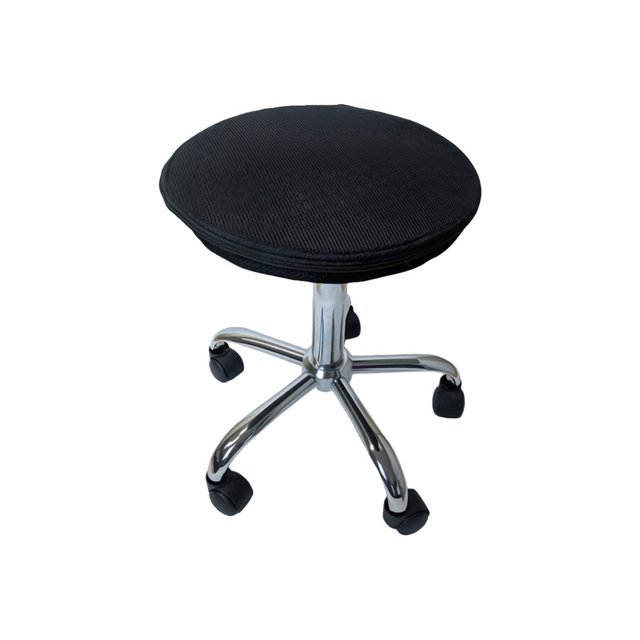 WOBBLE STOOL AIR rolling ergonomic balance ball office chair alternative exercise active stool with adjustable height and swivel seat in black. Designed for active sitting with a round cushion that engages the core, featuring a chrome base with five rolling wheels. Ideal for modern offices, home workspaces, or creative environments.