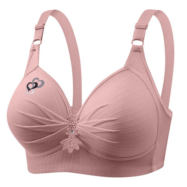 VEKDONE Woman's Printing Gathered Together Large Size Daily Bra Underwear No Rims Pink XXXL