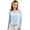 thumbnail image 1 of INSPIRE CHIC Blouses Décontractées pour Femmes à Col Rond en Dentelle Florale à Manches Longues en Chiffon Hauts L Bleu Pâle, 1 of 1