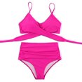 thumbnail image 2 of Women Criss Cross High Waisted String Floral Printed 2 Piece Bathing Suits(Rose Red，XL), 2 of 7
