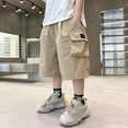 thumbnail image 4 of Short Cargo Ample pour Garçon Jambe Droite Short Cool Poche à Rabat Short à Lettres Patchées Kaki 6-7 Ans, 4 of 8