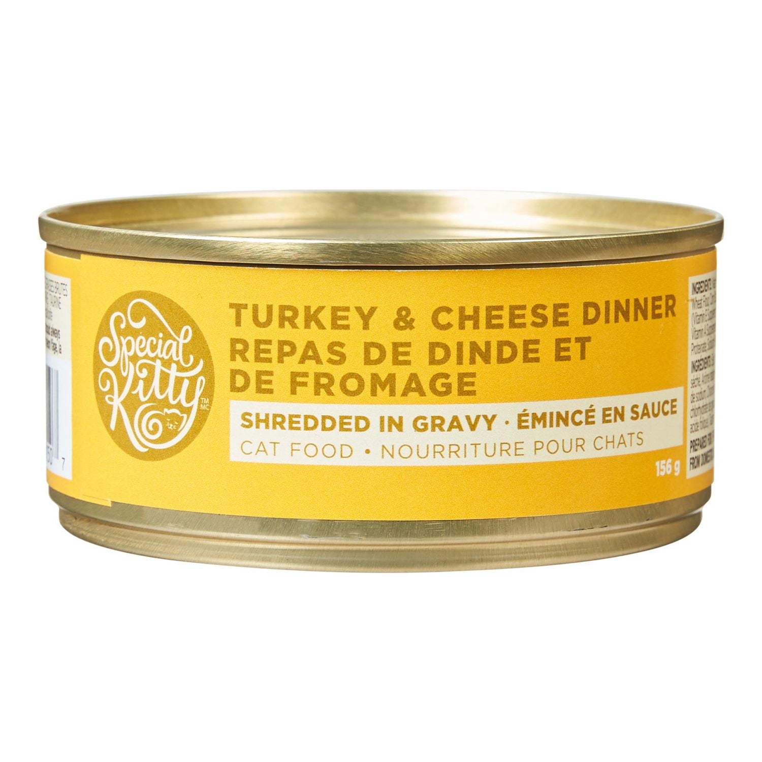 Pâtée pour chats Special Kitty – Dîner à la dinde et au fromage effilochés dans une sauce, conserve de 156 g