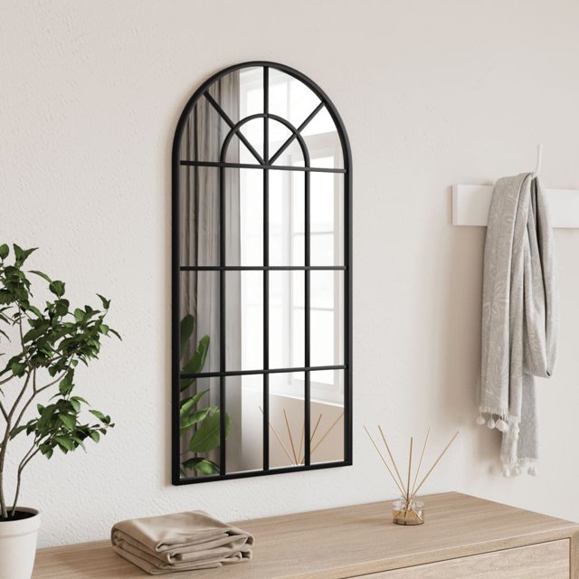vidaXL Wall Mirror Black 40x80 cm Arch Iron
