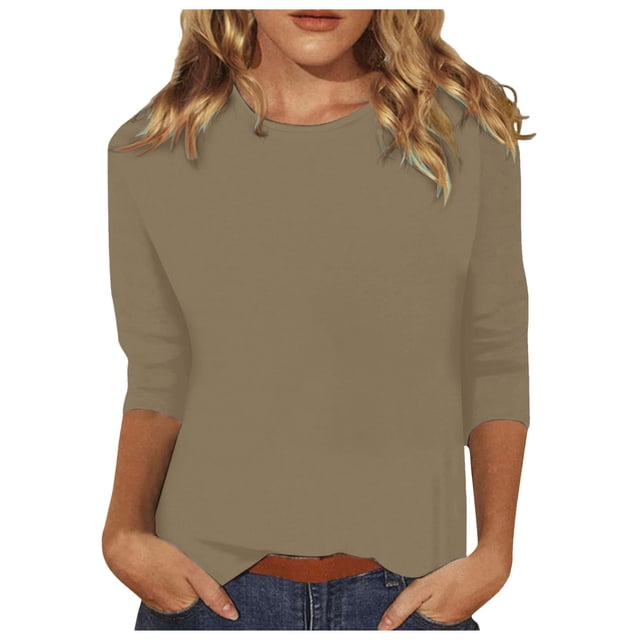 T-shirt d'Été pour Femmes à Manches 3/4 Longues, Col Rond, T-Shirt de Compression pour Femmes, Haut Ample à Imprimé Floral, Tee-Shirts, T-Shirts pour Femmes, Chemises Décontractées en Lin et Coton Fin pour Femmes, Tunique, Tee, Blouse