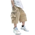 thumbnail image 1 of Short Cargo Ample pour Garçon, Jambe Droite, Short Cool, Poche à Rabat, Short à Lettres Patchées, Kaki, 12-13 Ans, 1 of 8