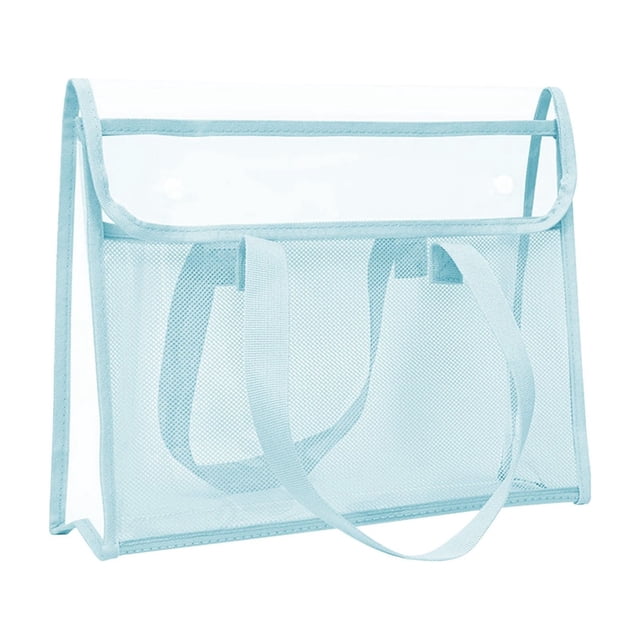 Blue Clear Tote Bag Pvc Thickened Double Layer Waterproof Book Bag For Students School Exam