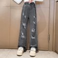 thumbnail image 4 of LYHaoo "Girls Fashionable Distressed Denim Jeans & Wide Leg Pants For Spring & Autumn" Wide Leg Pants Sizes 160 Gray, 4 of 6