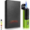 thumbnail image 1 of Torch Lighter Triple Jet Flame Refillable Butane Windproof Lighter with Folding Punch (Without Gas) (Green), 1 of 7