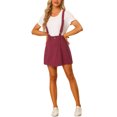thumbnail image 1 of Unique Bargains Jupe à Bretelles Mini Décontractée pour Femme en Coton Lavé à Boutons devant, Rouge Vin, P, 1 of 6