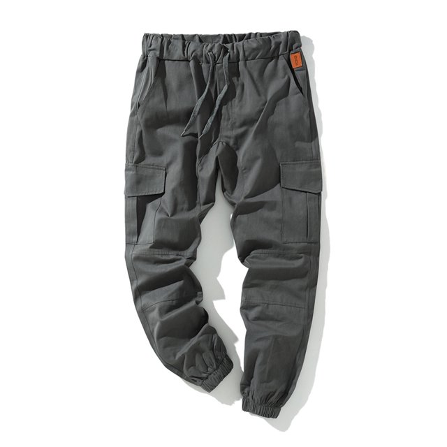 MAWCLOS Mens Cargo Pants Elastic Waist Trousers Solid Color Jogger Pant Fitted Hiking Drawstring Bottoms Iron Gray M