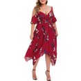 thumbnail image 2 of Robe à Manches Courtes pour Femmes Grande Taille Mode Femmes Sexy Imprimé Floral Manches Courtes Col en V Robe à Bretelles en Solde, 2 of 8