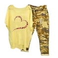 thumbnail image 1 of Mikilon Ensemble de Détente Confortable pour Femmes 2 Pcs Imprimé Décontracté Manches Moyennes Col Rond + Pantalon Jaune-E TP, 1 of 6