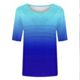 thumbnail image 4 of Pisexur Hauts de Printemps pour Femmes 2025, Hauts pour Femmes, T-shirt à Manches 3/4 Col Rond Froissé Mode pour Femmes, Coupe Ample, Manches Courtes, Bleu, P, 4 of 7