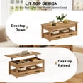 thumbnail image 3 of GUNAITO Table Basse à Plateau Relevable avec 2 Tiroirs, Table Basse Convertible en Bois Brun Pâle avec Rangement pour Salon, Table Centrale, 42 Pouces, 3 of 8