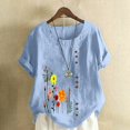 thumbnail image 1 of Aqestyerly Women's Summer Short Sleeve T-Shirt Casual Flower Printed Loose Round Neck Comfortable Blouse Lightweight Daily Top HWRETIE, 1 of 4