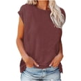 thumbnail image 1 of T-shirt Décontracté pour Femmes, Uni, Col Rond, Coupe Ample, Manches Courtes, Chandail à Enfiler, 1 of 9