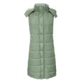 thumbnail image 4 of jsaierl Long Puffer Vest Women Button Down Sleeveless Hooded Jacket Overcoat Solid Color Side Slit Winter Parka Coat, 4 of 6