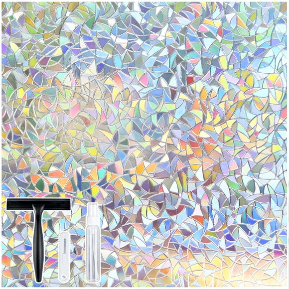 rabbitgoo Film d'Intimité pour Fenêtre Vitrail Arc-en-Ciel Prisme 3D Décoratif Autocollant de Fenêtre Iridescent Adhérence Statique Capteur de Soleil Protection UV