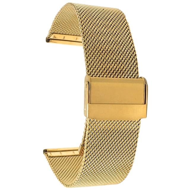 Bandini 8mm Gold Tone Stainless Steel Mesh Watch Band for Women - Fine Metal Mesh Replacement Watch Strap - Adjustable Length - Fold-Over Clasp