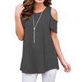 thumbnail image 2 of Timegard Womens Tops Cold Shoulder Crew Neck Short Sleeve Tunic Tops Mid Long Comfy Summer Casual, 2 of 6