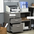 thumbnail image 4 of HOMCOM Modern Lateral Filing Cabinet, 3 Drawer File Cabinet for Letter and A4 Size Documents, Mobile, Printer Stand with Open Shelves, Rolling Wheels, Grey, 4 of 10
